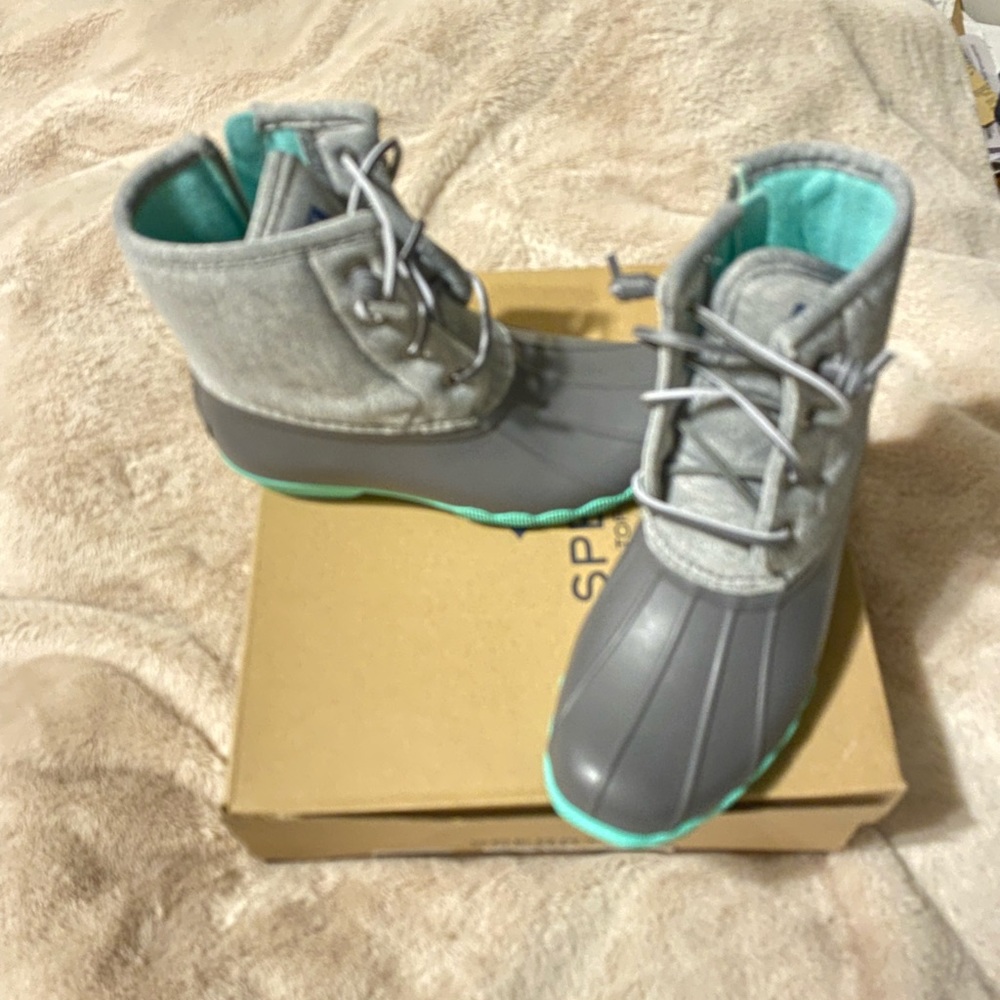Grey & blue sperry boots size 3